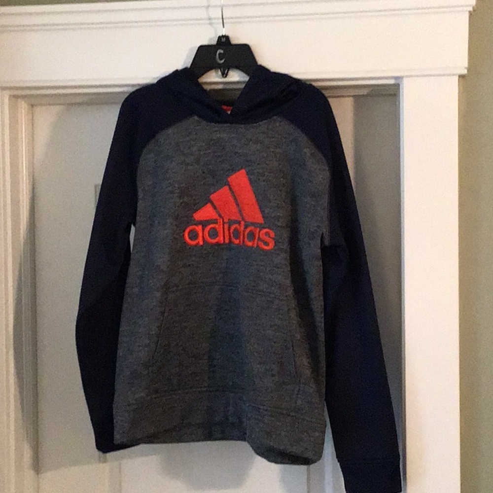 Adidas sweatshirt hooded Navy orange Lg 14/16